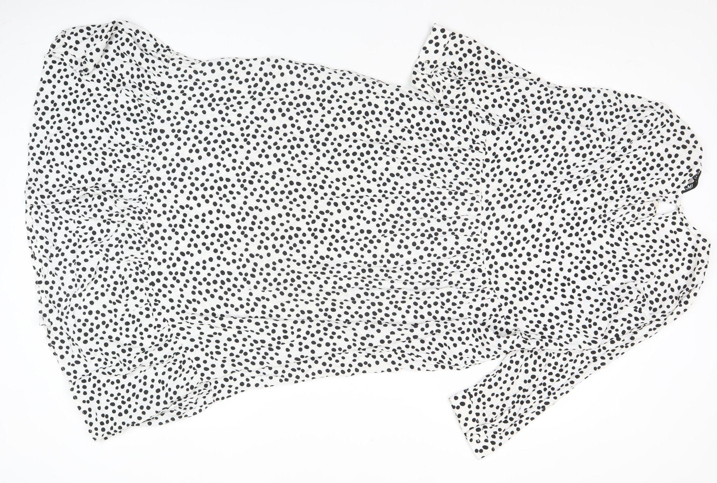 Zara Women White Polka Dot Shift Midi Dress Size S Long Sleeve