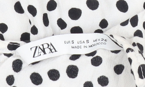 Zara Women White Polka Dot Shift Midi Dress Size S Long Sleeve
