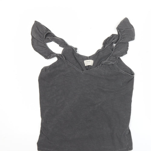 Hush Womens Grey Cotton Ruffle Strap Tank Top M Summer Casual