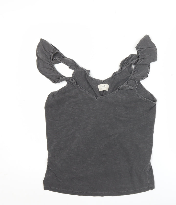 Hush Womens Grey Cotton Ruffle Strap Tank Top M Summer Casual