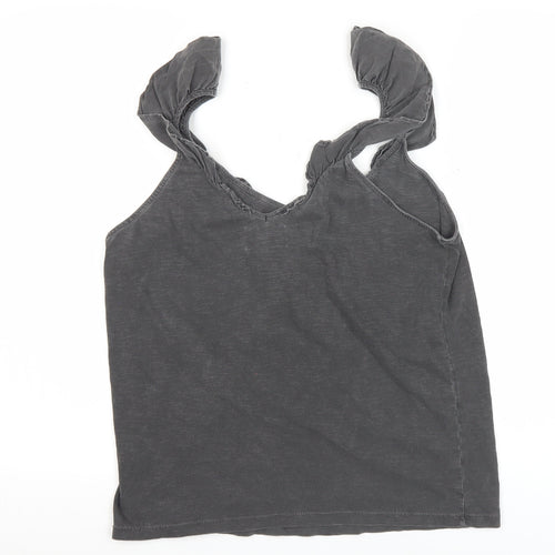 Hush Womens Grey Cotton Ruffle Strap Tank Top M Summer Casual