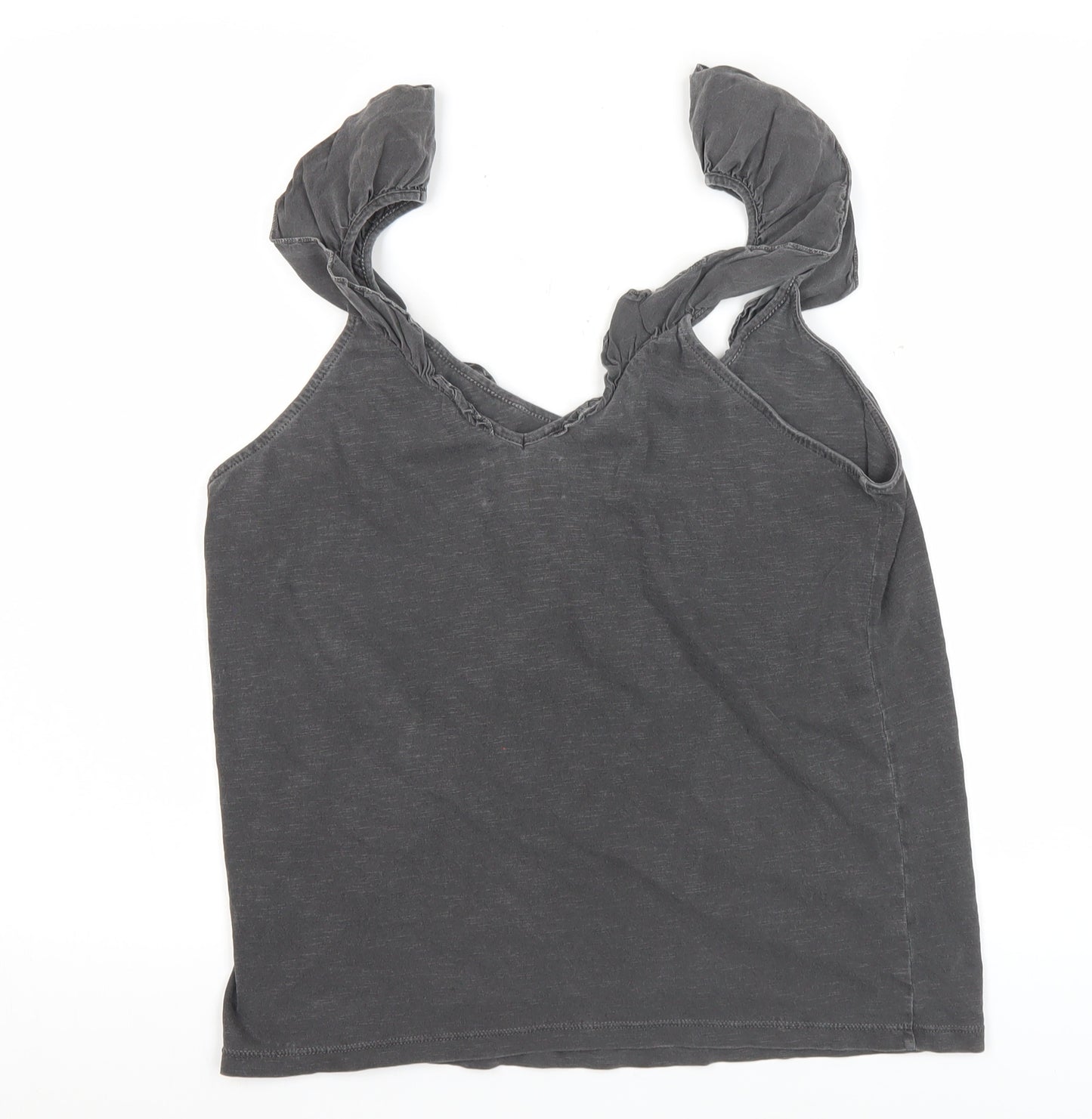 Hush Womens Grey Cotton Ruffle Strap Tank Top M Summer Casual