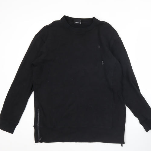 Gym+Coffee Men’s Black Sweatshirt M Crew Neck Pullover with Zip Detail
