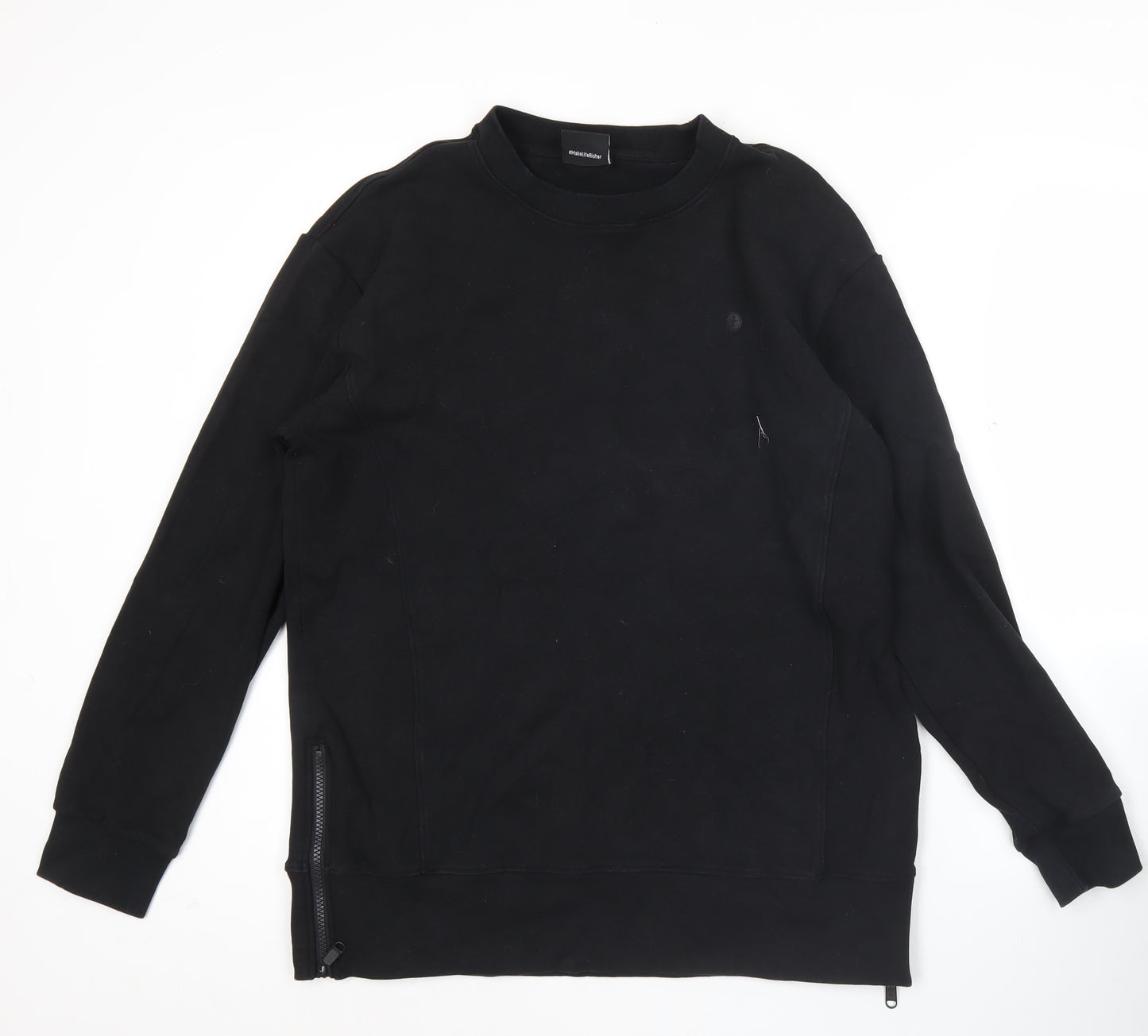 Gym+Coffee Men’s Black Sweatshirt M Crew Neck Pullover with Zip Detail