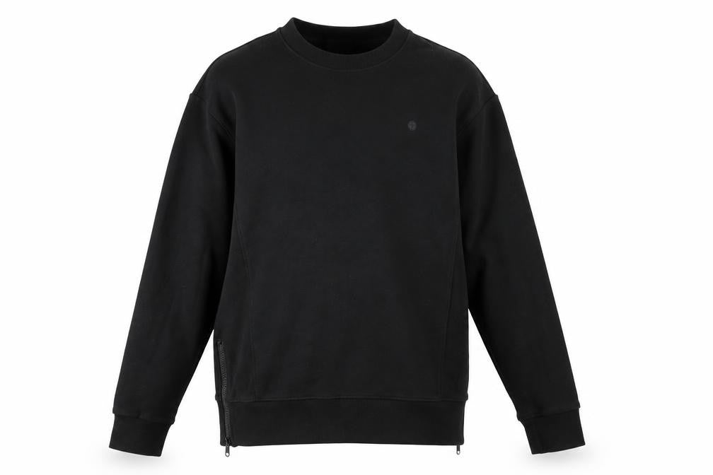 Front view of Gym+Coffee Men’s Black Sweatshirt M Crew Neck Pullover with Zip Detail