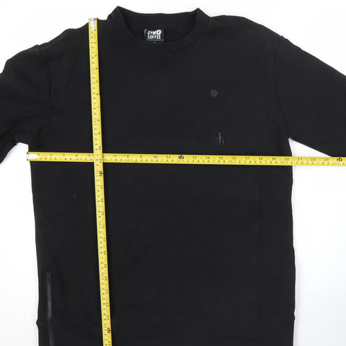 Gym+Coffee Men’s Black Sweatshirt M Crew Neck Pullover with Zip Detail