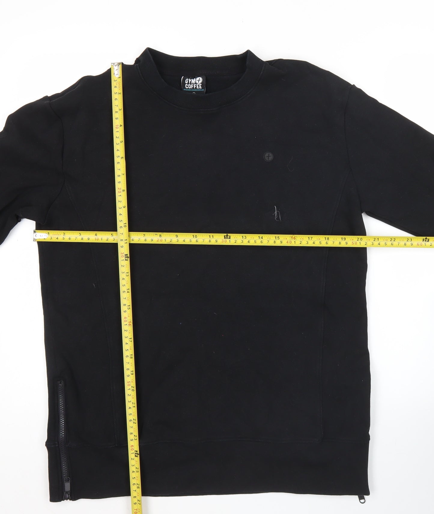 Gym+Coffee Men’s Black Sweatshirt M Crew Neck Pullover with Zip Detail