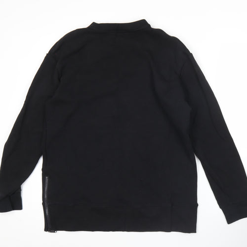 Gym+Coffee Men’s Black Sweatshirt M Crew Neck Pullover with Zip Detail