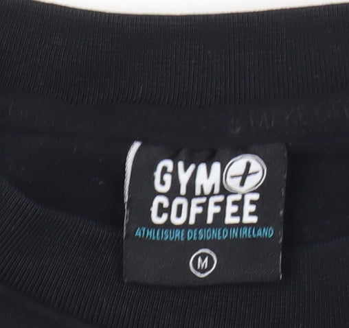 Gym+Coffee Men’s Black Sweatshirt M Crew Neck Pullover with Zip Detail