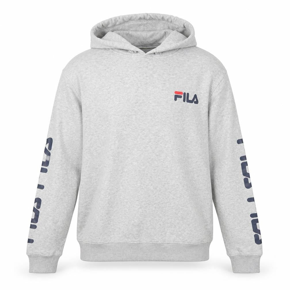 Front view of Fila Men’s Grey Pullover Hoodie Sweatshirt Logo Small
