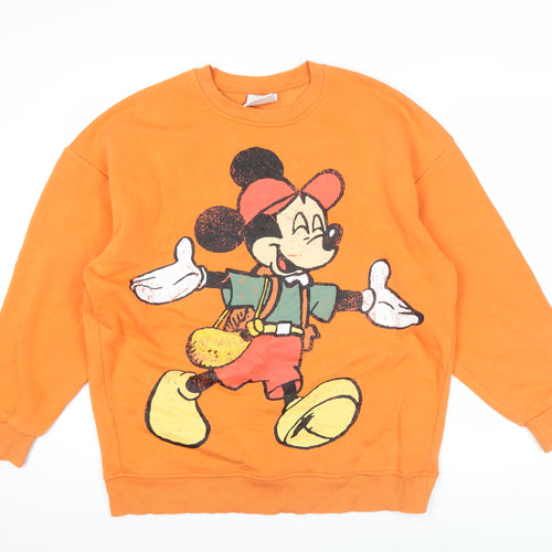 Disney Womens Orange Mickey Mouse XS Sweatshirt Pullover