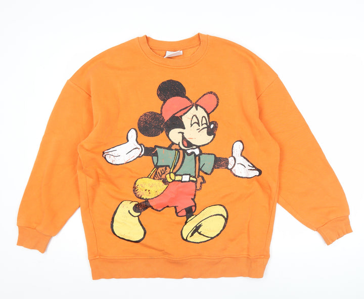 Disney Womens Orange Mickey Mouse XS Sweatshirt Pullover