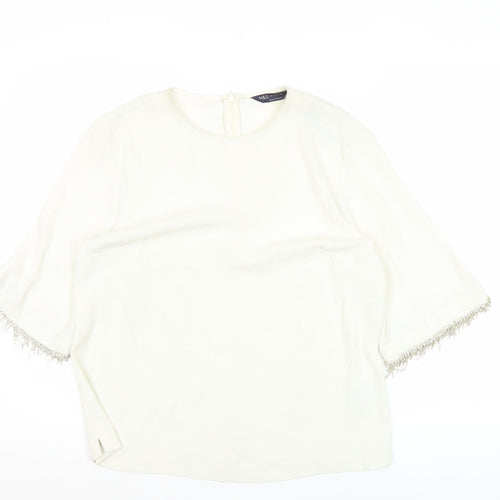 Marks and Spencer Women’s Ivory Blouse Size 12 Beaded Fringe 3/4 Sleeve