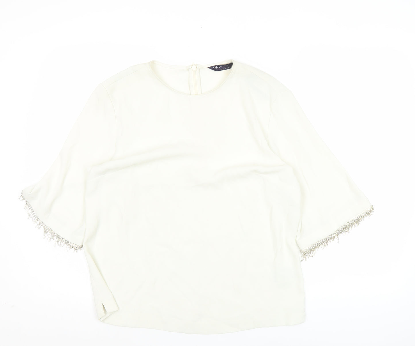 Marks and Spencer Women’s Ivory Blouse Size 12 Beaded Fringe 3/4 Sleeve