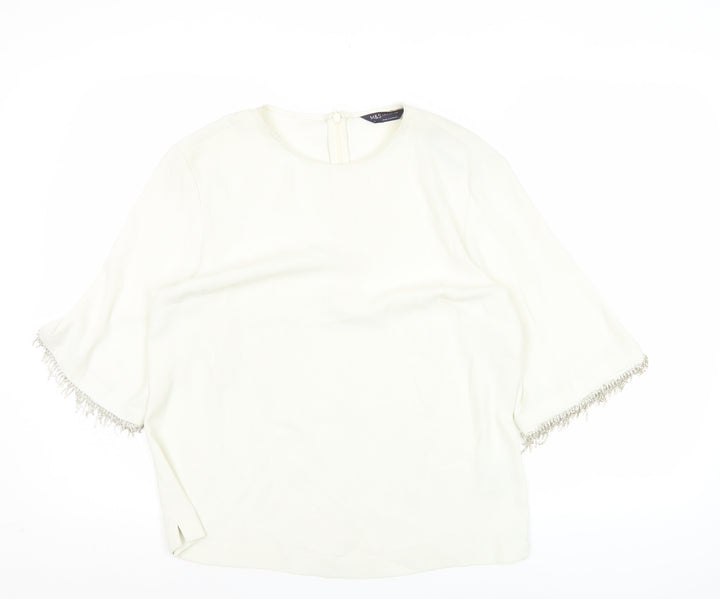 Marks and Spencer Women’s Ivory Blouse Size 12 Beaded Fringe 3/4 Sleeve