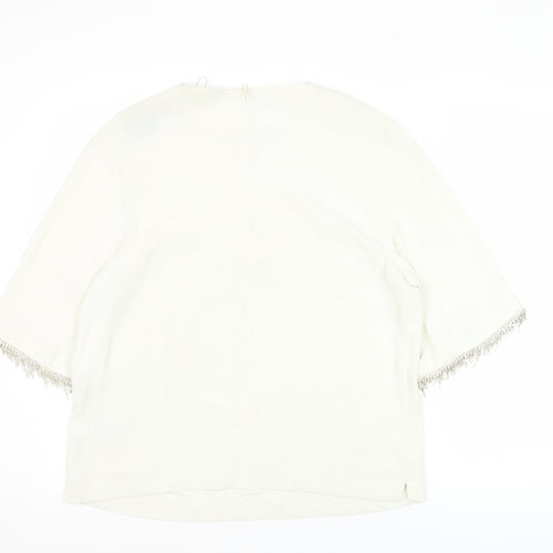 Marks and Spencer Women’s Ivory Blouse Size 12 Beaded Fringe 3/4 Sleeve