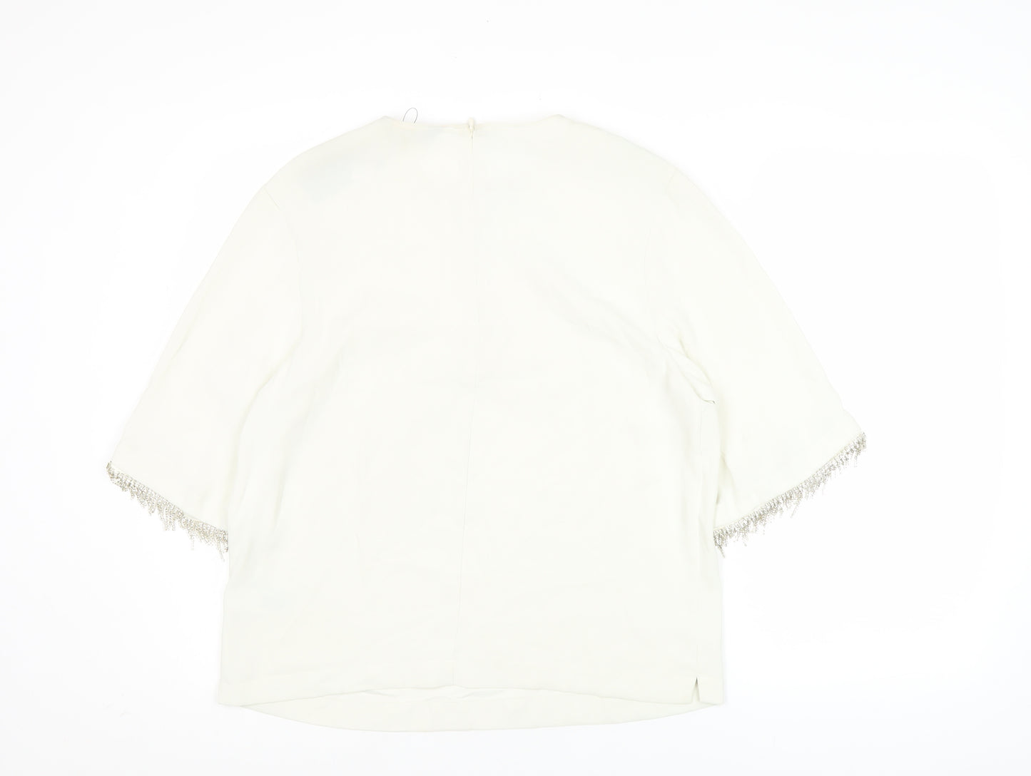 Marks and Spencer Women’s Ivory Blouse Size 12 Beaded Fringe 3/4 Sleeve
