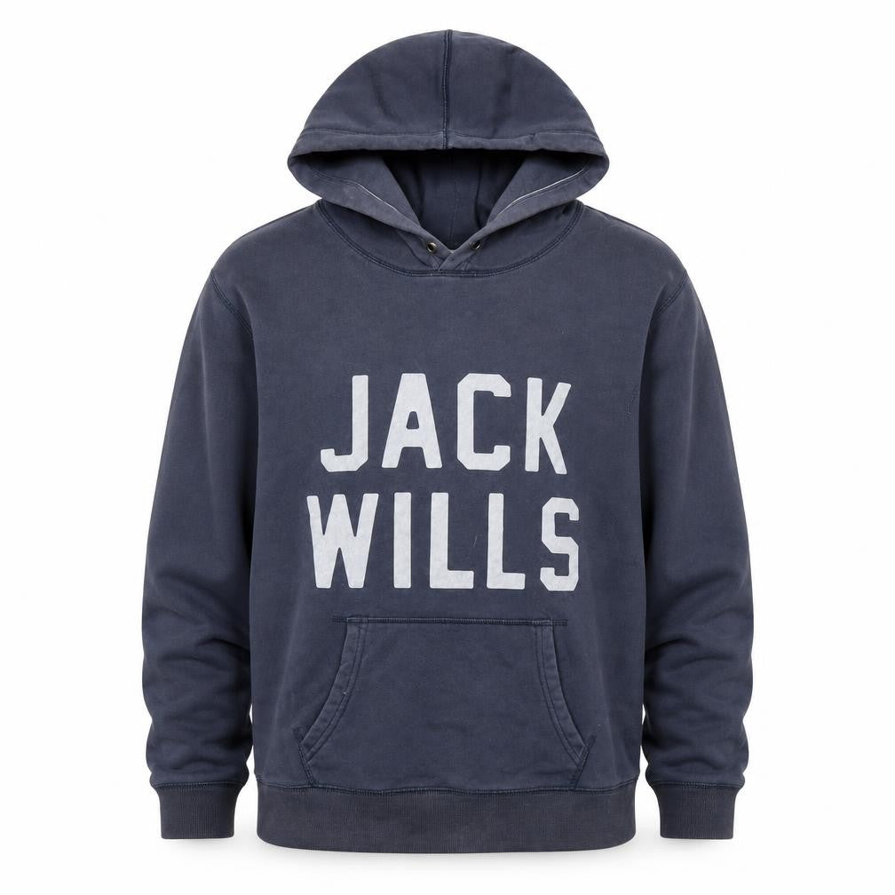 Front view of Jack Wills Men’s Blue Pullover Hoodie S Regular Fit Graphic Logo
