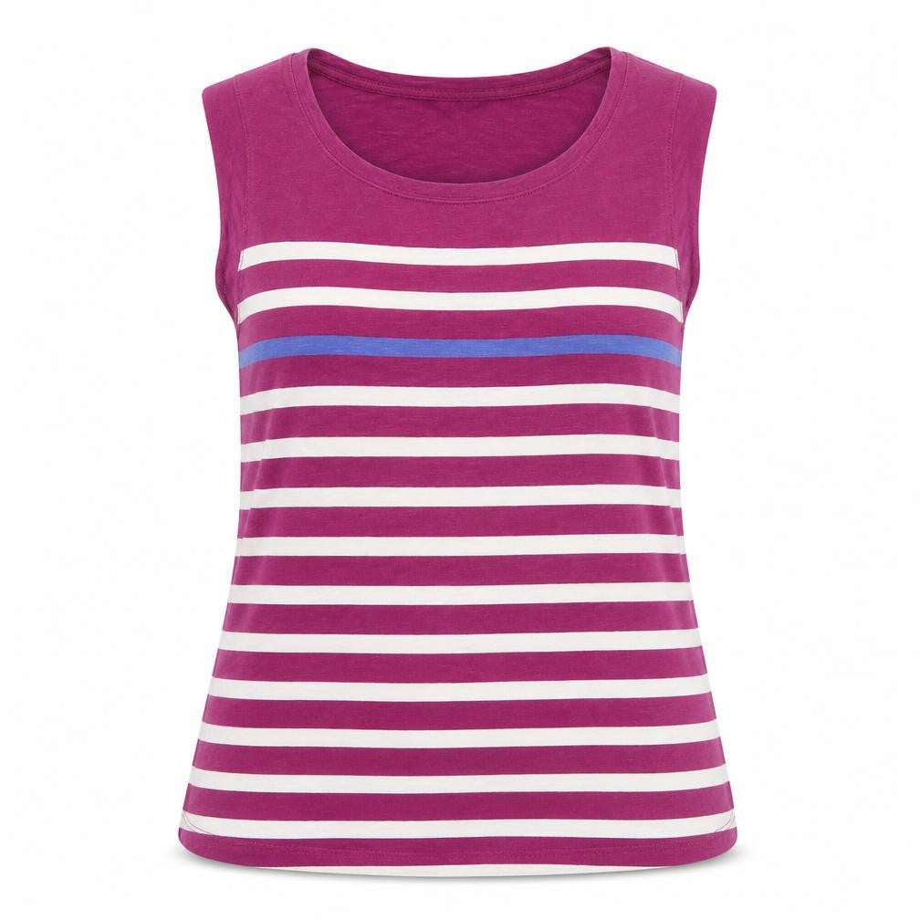 Front view of FatFace women’s, size UK 14, multicoloured striped cotton tank top