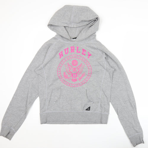 Hurley Womens Grey Pullover Hoodie Sweatshirt Size M Logo Print