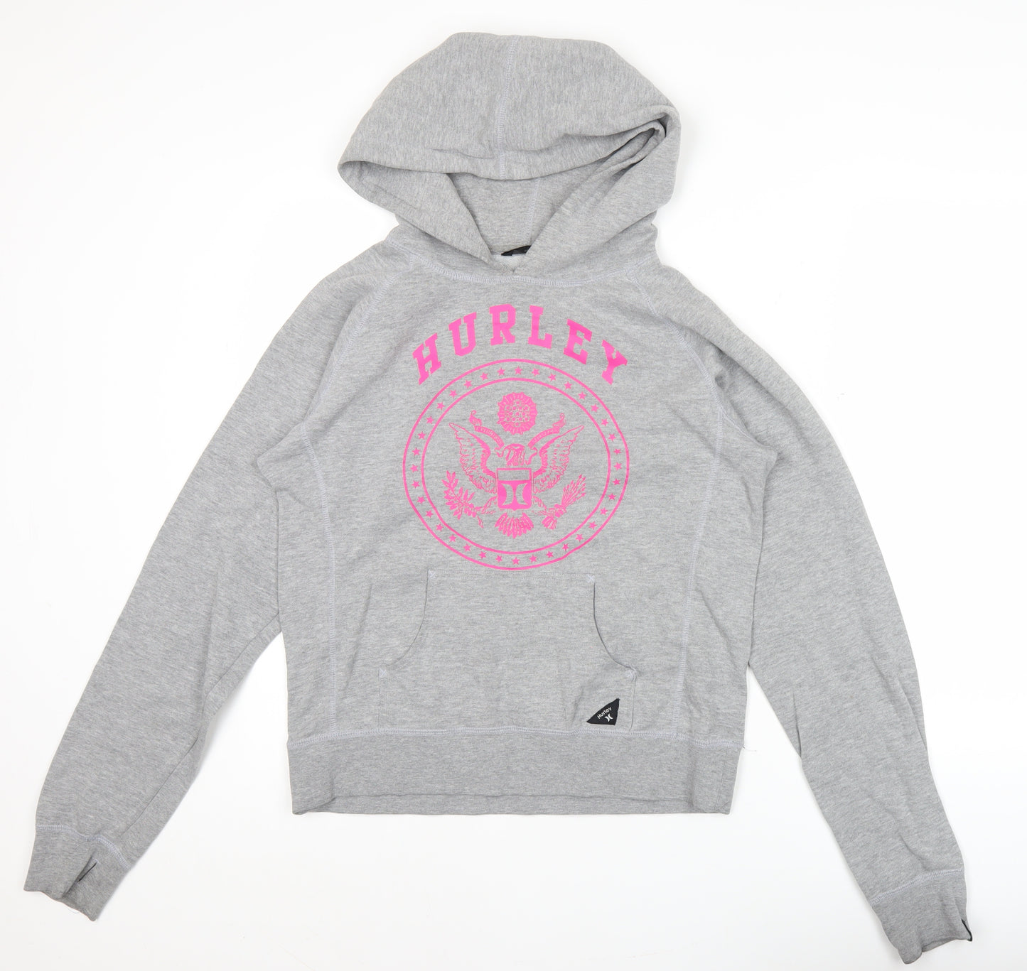 Hurley Womens Grey Pullover Hoodie Sweatshirt Size M Logo Print