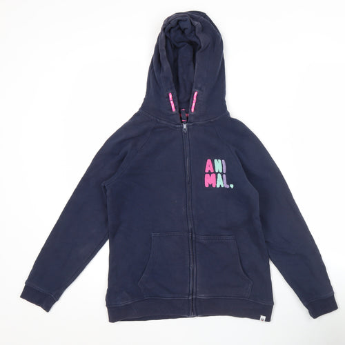 Animal Girls Navy Blue Full Zip Hoodie 11-12 Years Logo Embroidered