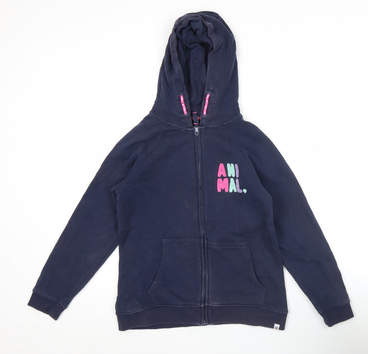Animal Girls Navy Blue Full Zip Hoodie 11-12 Years Logo Embroidered