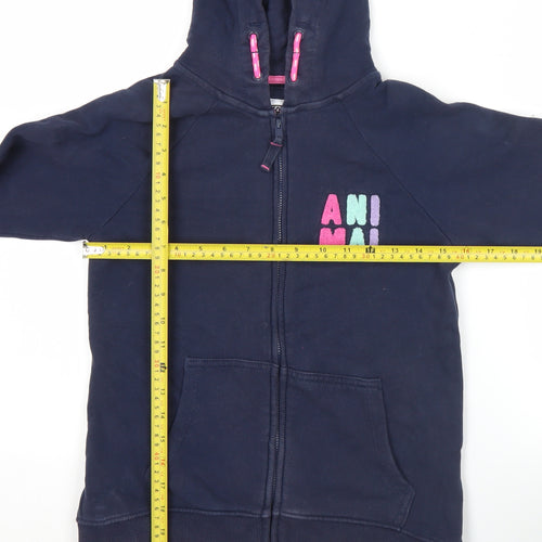 Animal Girls Navy Blue Full Zip Hoodie 11-12 Years Logo Embroidered