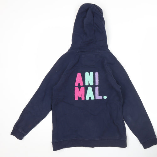 Animal Girls Navy Blue Full Zip Hoodie 11-12 Years Logo Embroidered