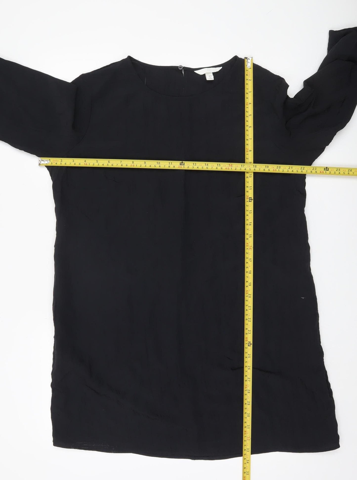 H&M Women’s Black Tunic Blouse L Long Sleeve Round Neck