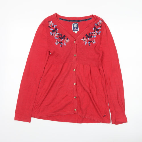 Mandarary Womens Red Floral Cotton Cardigan Size 10 Long Sleeve