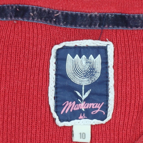 Mandarary Womens Red Floral Cotton Cardigan Size 10 Long Sleeve