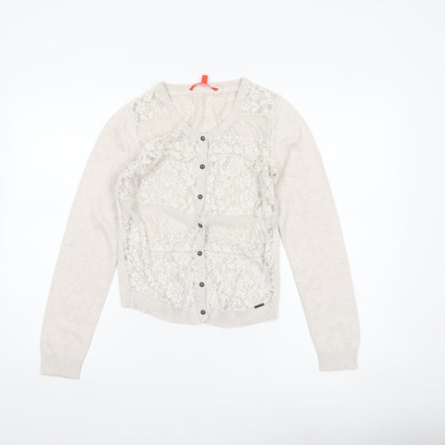 Notthesame Womens Beige Floral Lace V-Neck Cardigan Size 10