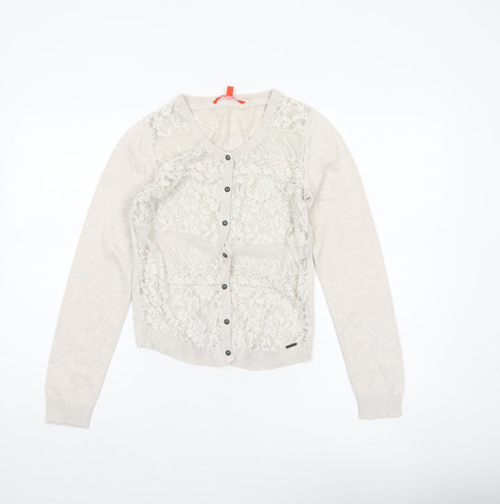 Notthesame Womens Beige Floral Lace V-Neck Cardigan Size 10
