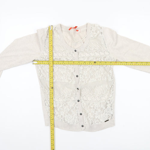Notthesame Womens Beige Floral Lace V-Neck Cardigan Size 10