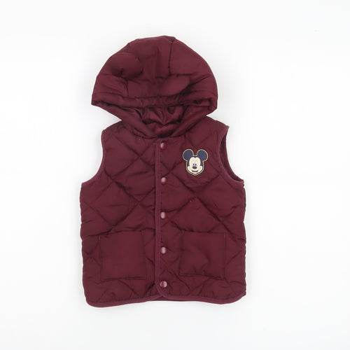 Disney Baby George Mickey Mouse Red Quilted Hooded Waistcoat 12-18M