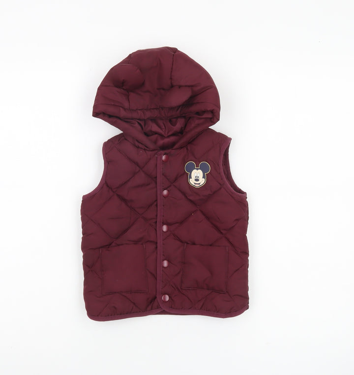 Disney Baby George Mickey Mouse Red Quilted Hooded Waistcoat 12-18M