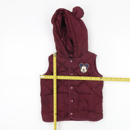 Disney Baby George Mickey Mouse Red Quilted Hooded Waistcoat 12-18M