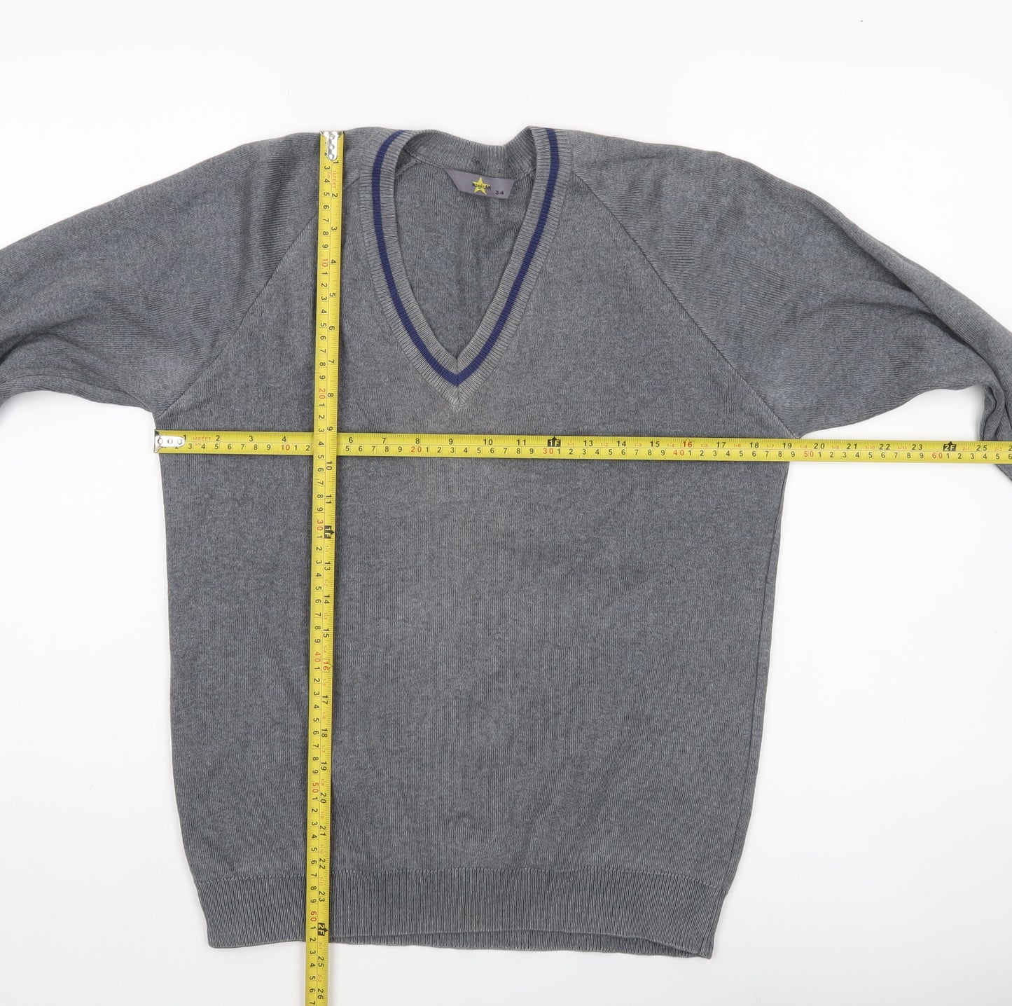 Magicfit Men's Grey V-Neck Knit Jumper XS Regular Fit