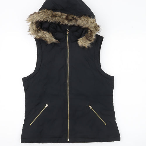 Gap Women’s Black Faux Fur Hooded Puffer Waistcoat Size 8
