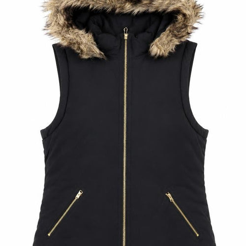 Gap Women’s Black Faux Fur Hooded Puffer Waistcoat Size 8