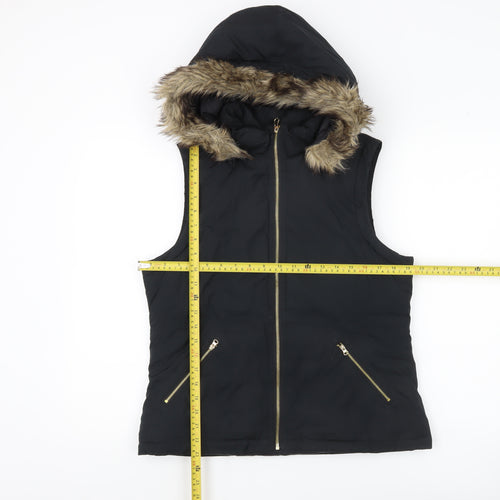Gap Women’s Black Faux Fur Hooded Puffer Waistcoat Size 8