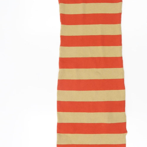 Forever 21 Women Orange Beige Striped Bodycon Knit Midi Dress XS