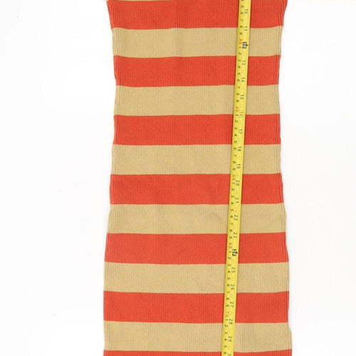 Forever 21 Women Orange Beige Striped Bodycon Knit Midi Dress XS