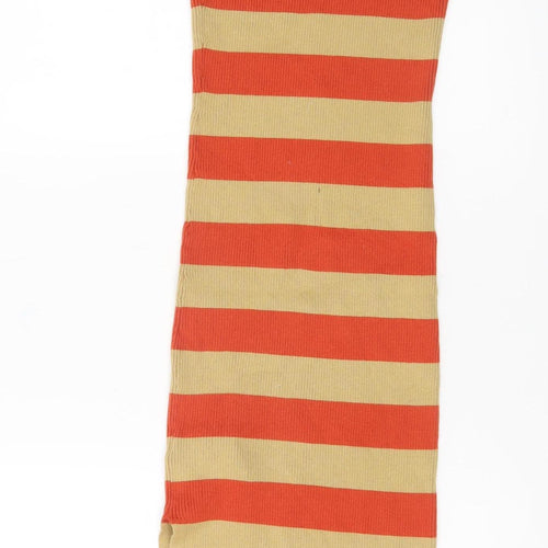 Forever 21 Women Orange Beige Striped Bodycon Knit Midi Dress XS