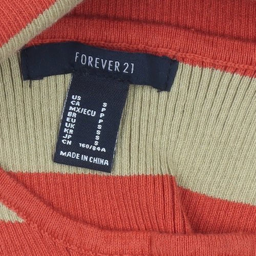 Forever 21 Women Orange Beige Striped Bodycon Knit Midi Dress XS
