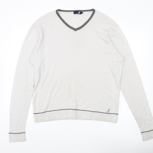 Kangol Mens Grey V-Neck Pullover Jumper L Wool Blend Long Sleeve