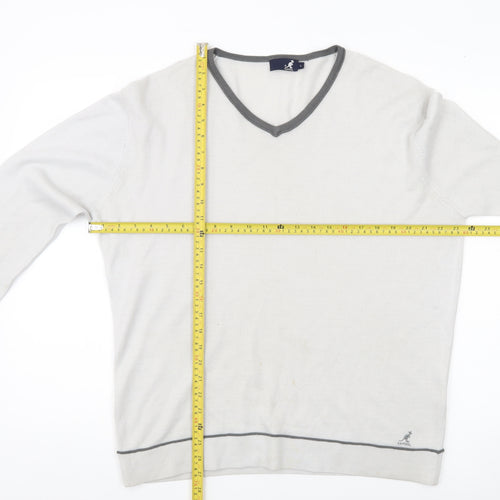 Kangol Mens Grey V-Neck Pullover Jumper L Wool Blend Long Sleeve