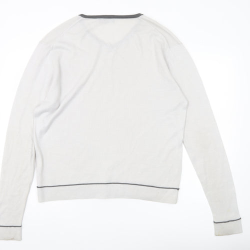 Kangol Mens Grey V-Neck Pullover Jumper L Wool Blend Long Sleeve