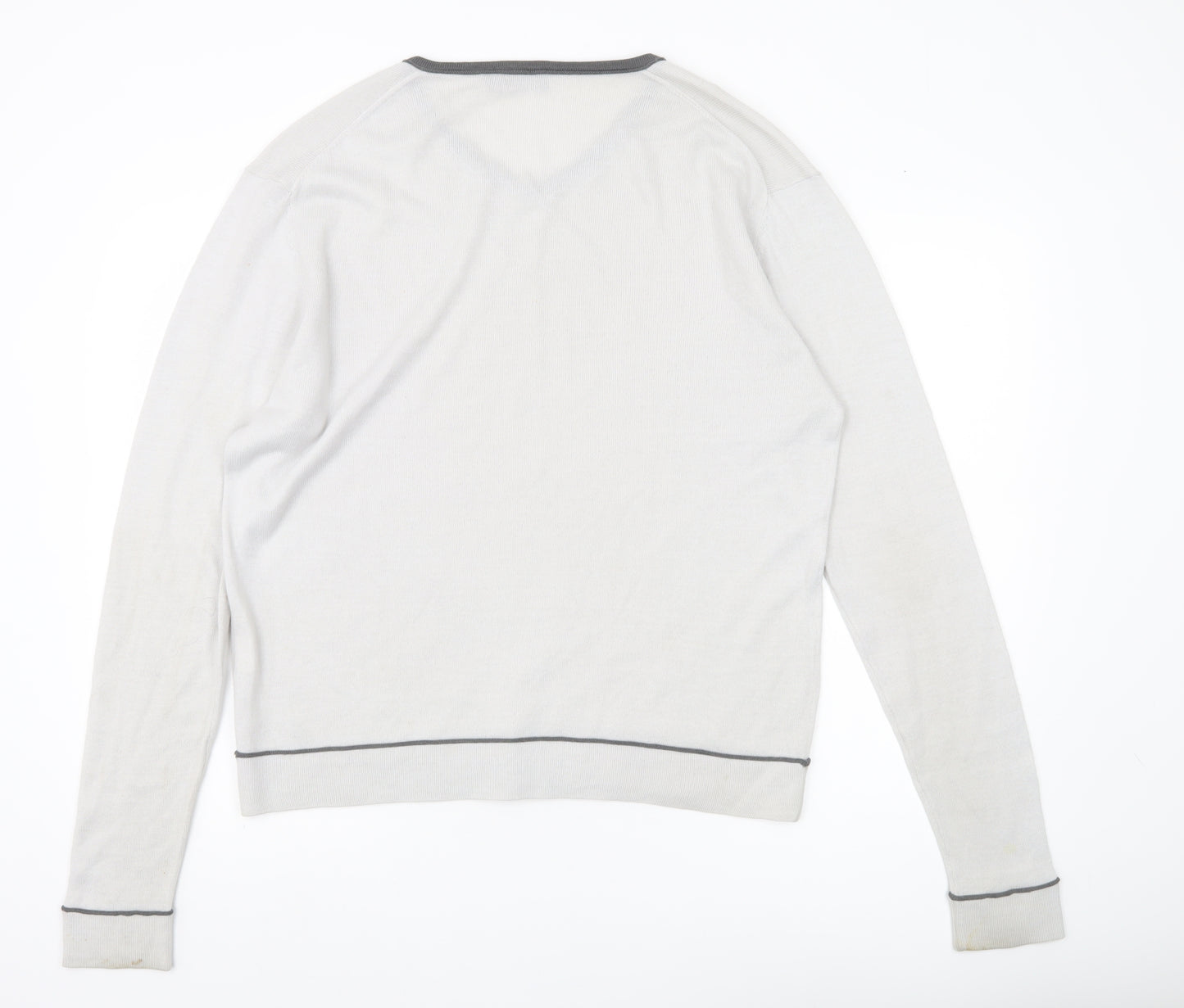 Kangol Mens Grey V-Neck Pullover Jumper L Wool Blend Long Sleeve